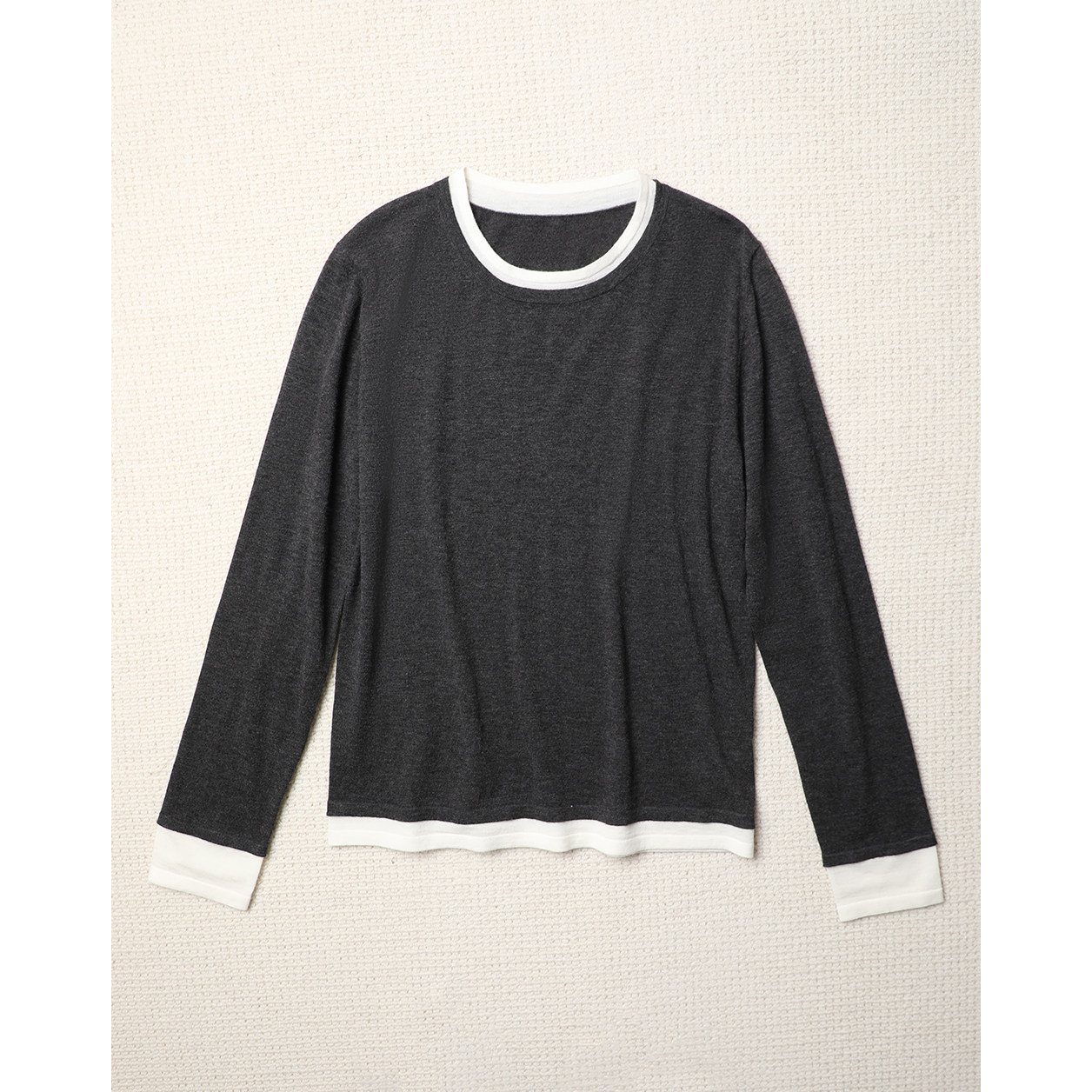 TANG TOWN 春夏时髦不费力 纯羊绒圆领假两件撞色针织衫/毛衣