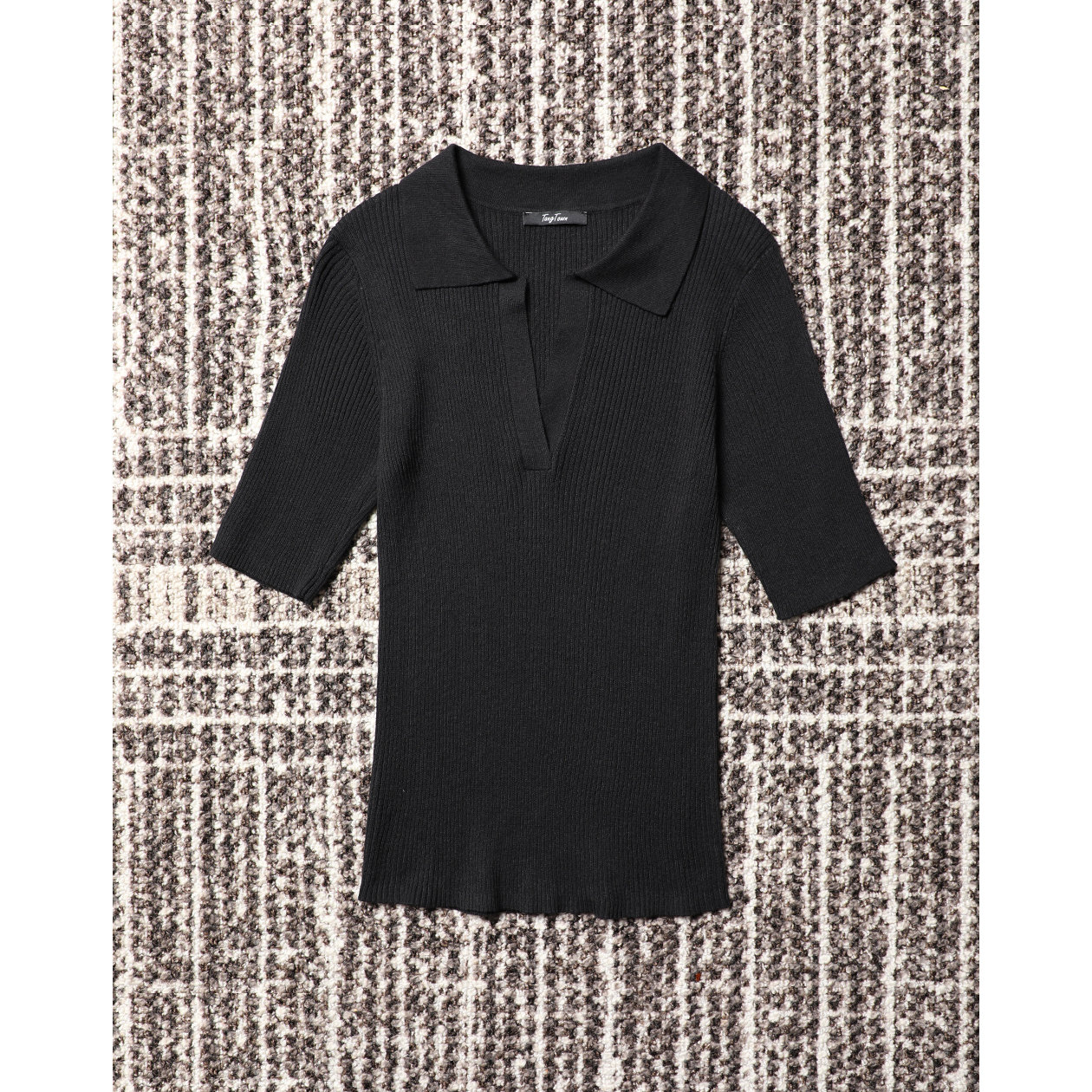 TANG TOWN自制高级时装感 亚麻/棉混纺纱 POLO翻领舒适显瘦针织衫