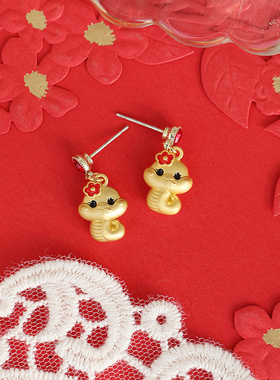 新年蛇年新款金蛇纳福可爱喜庆个性民族风红色耳环过年本命年耳钉