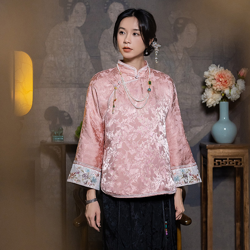 【新中式棉服】上衣提花外套中国风复古棉衣盘扣冬季刺绣茶服女装