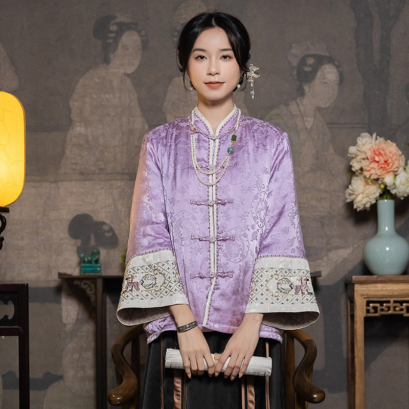 【新中式棉服】棉衣中国风提花复古厚外套冬季盘金绣刺绣茶服女装