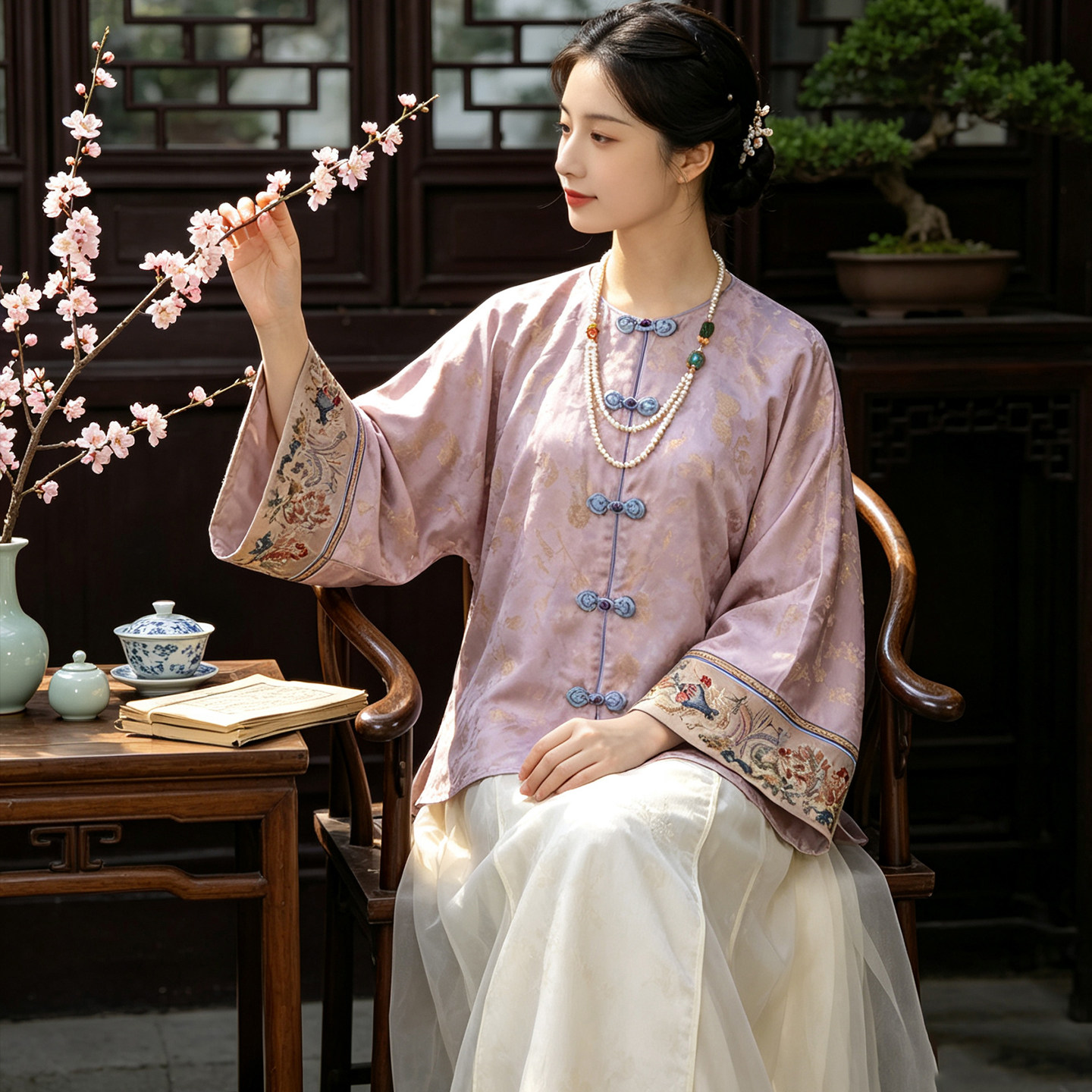新中式盘金绣刺绣花长袖外套女