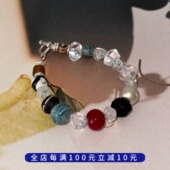 PLUS JEWELRY 白水晶不规则纯银925银手链手串老琉璃乌木菩提