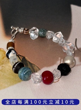 PLUS JEWELRY / 白水晶不规则纯银925银手链手串老琉璃乌木菩提