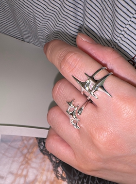 PLUS JEWELRY / 925银纯银星星戒指开口可调节四芒星小众设计