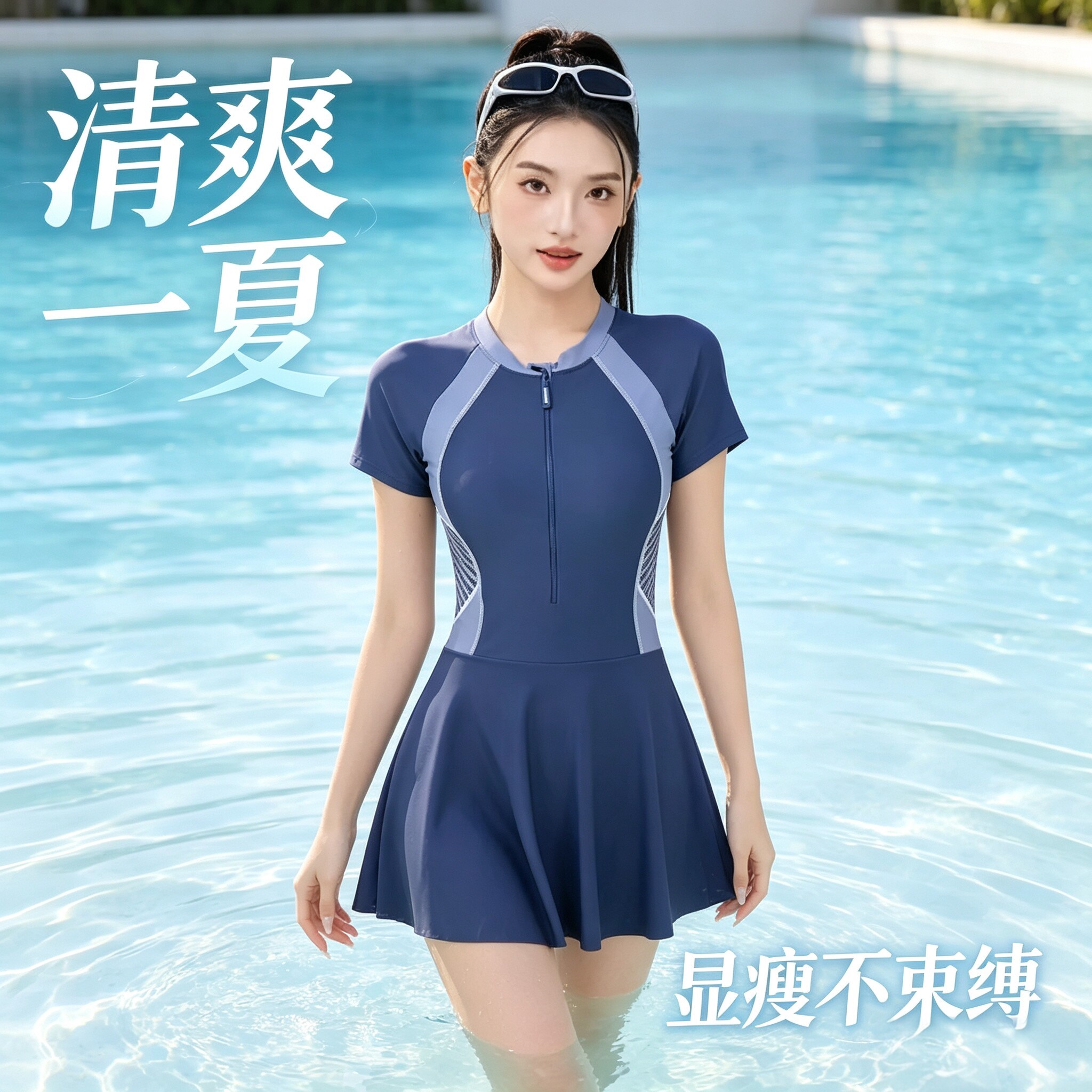 颖熙梦裙式泳衣女2026新款显瘦级运动女孩遮肉泡温泉泳衣断码特价