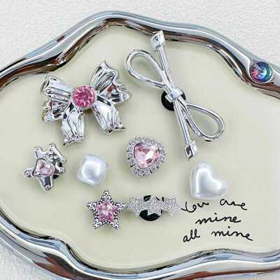 蝴蝶仙女小香风洞洞鞋配饰银色小红书鞋花高级感可爱鞋扣可拆卸