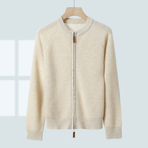 100%纯山羊绒软糯拉链开衫针织长袖气质百搭拉链园领翻领显瘦舒适