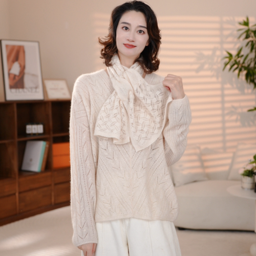 【精致优雅】100%纯山羊绒保暖围脖针织镂空围巾披肩女士秋冬时尚