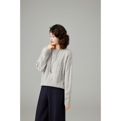 羊绒正品设计师针织衫圆领女厚款时尚百搭宽松韩版慵懒风丝羊绒