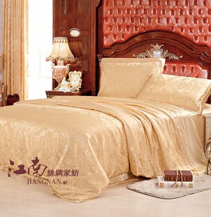 19姆重磅真丝四件套大提花100桑蚕丝  宽幅 婚庆床品套件