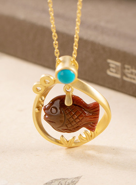 鲤鱼复古女士款汉服配饰南红玛瑙