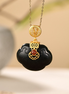 汉服配饰纯银天然和田玉如意吊坠