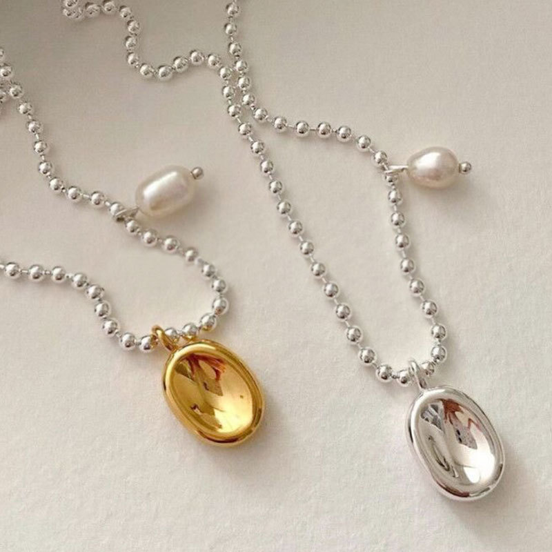 纯银拼色珍珠锁骨链2021年新品