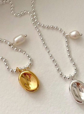 纯银拼色珍珠锁骨链2021年新品