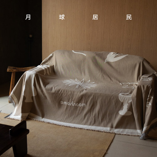 【月球居民 】夜间动物园 原创双面手绘沙发盖毯布针织雪尼尔加厚