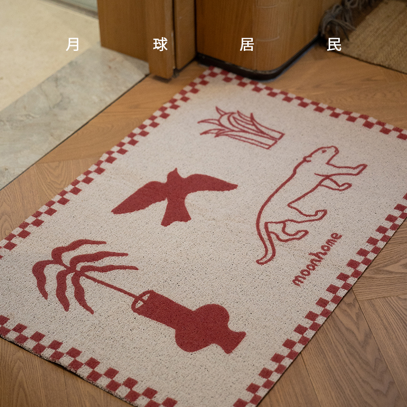 【月球居民】原创入户门丝圈地垫中古新年红脚垫除尘可剪玄关防滑