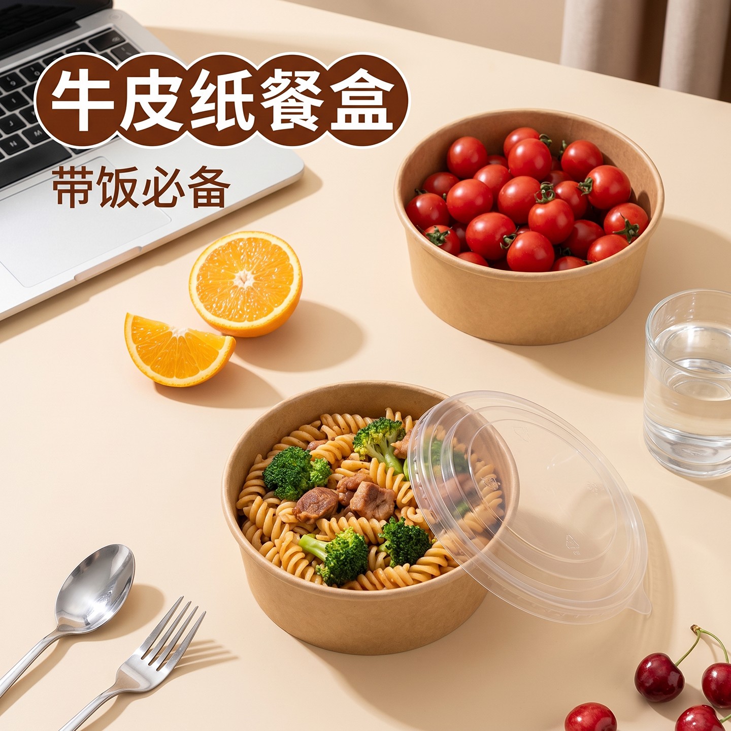 加厚牛皮纸餐盒一次性免洗外卖盒图片