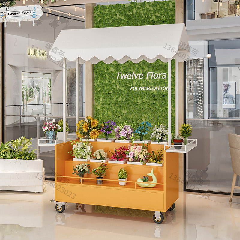 摆摊卖花推车流动花架花盆架鲜花花店陈列展示架花器移动花车户外