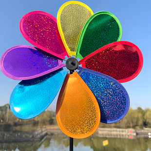 八叶亮片闪光镭射儿童手持风车玩具塑料防水景区楼盘户外装 饰摆摊