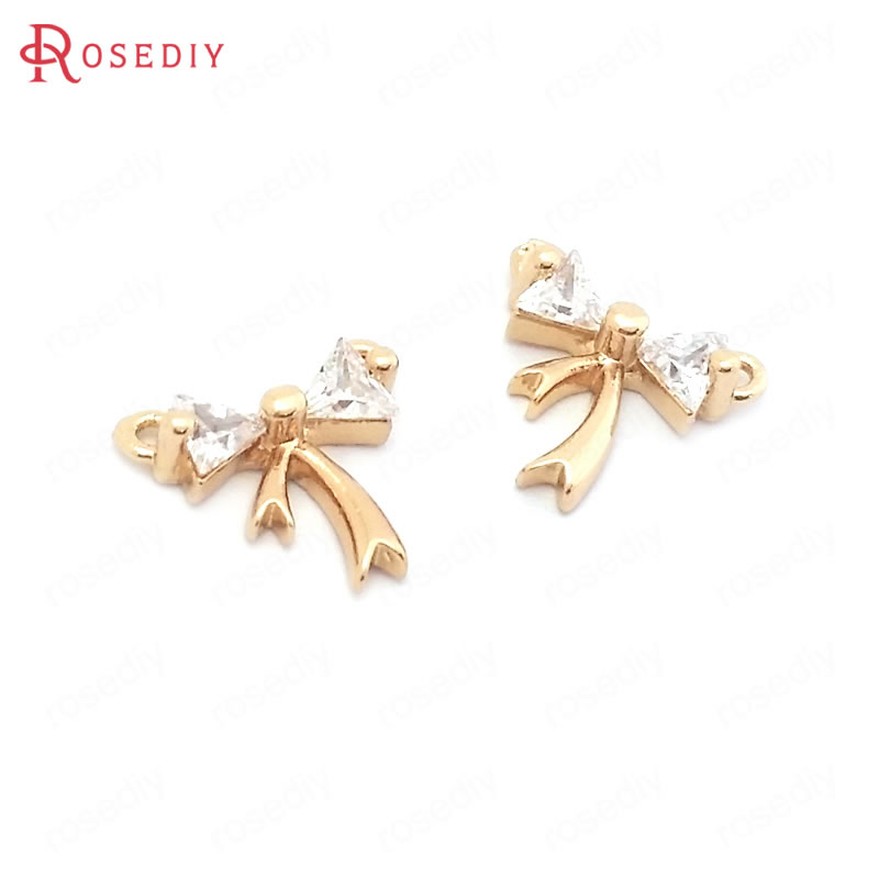 项链耳饰Diy饰品配件9x10MM24K香槟金色镶锆蝴蝶结挂件吊坠38551