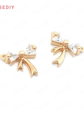 项链耳饰Diy饰品配件9x10MM24K香槟金色镶锆蝴蝶结挂件吊坠38551