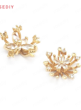 项链手链耳饰Diy饰品配件17MM铜+锆保色香槟金色镶锆 花朵39879