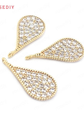 (38461)7x15.5MM 铜 24K金色 镶锆 水滴形 挂件 吊坠