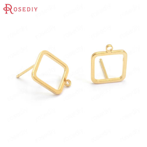 Diy饰品耳饰耳针配件10x12MM铜镀真金方形 带吊耳钉(含耳塞)34635