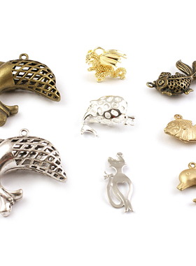 DIY饰品配件 铜配件 挂件 挂坠 吊坠 猫 鲸鱼 海豚 小龙 15085