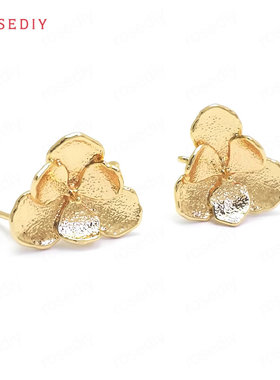 (3Diy饰品耳环耳饰耳针配件16x14MM铜镀真金花 耳钉(含耳塞)37358