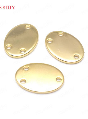 项链耳环耳饰Diy饰品配件14x10MM铜镀真金三孔椭圆挂件吊坠36915
