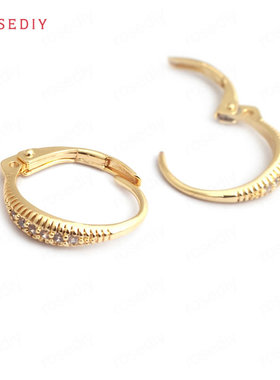 Diy饰品配件16.5x16MM 铜+白色锆石镀真金 圆形 镶锆 耳勾 35217