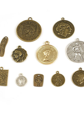 DIY复古合金 女王邮票 挂件 古币 女王头像 勇士 骑士头像 19924