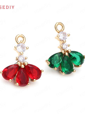 Diy饰品配件14x16MM 铜+锆石 镶锆 花 挂件 吊坠-锆石白色 40167