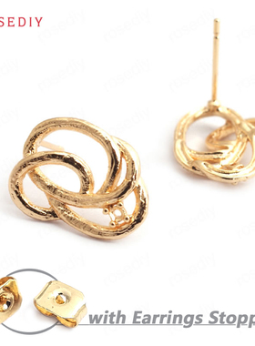 Diy饰品配件16x12MM 钻孔2MM 铜镀真金 绕线 耳钉(含耳塞) 35258