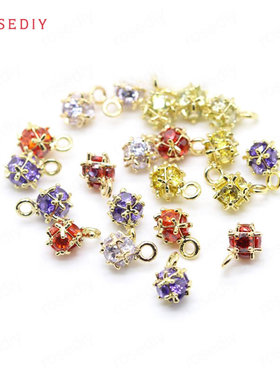 Diy饰品铜镀真金 项链手链耳环发饰头饰配件镶锆 立方体挂坠30684