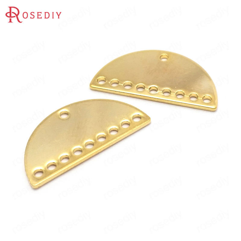 Diy饰品配件11x21MM 孔1MM 铜镀真金 多孔 光面半圆 挂件 34404