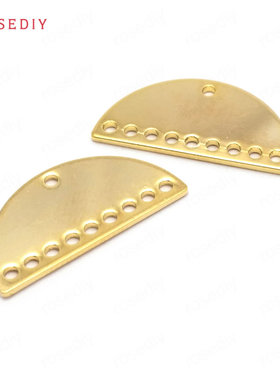 Diy饰品配件11x21MM 孔1MM 铜镀真金 多孔 光面半圆 挂件 34404