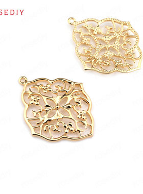 项链耳环耳饰Diy饰品配件33x26MM铜镀真金棱形花 吊坠33490