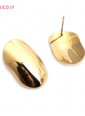 Diy饰品耳环耳饰耳针配件铜镀真金光面长椭圆耳钉(含耳塞)34985