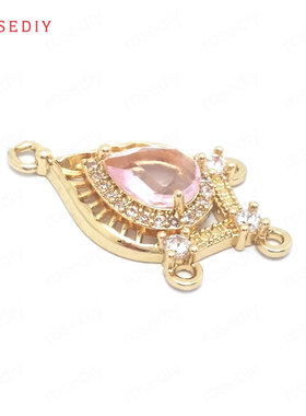 (39778)16x25MM 铜+锆+玻璃镶锆 水滴形 挂件 吊坠-粉红色