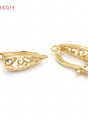 Diy饰品耳环耳饰耳针配件铜镀真金花纹水滴形带夹耳钉耳扣37204