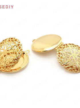 项链Diy饰品配件27MM铜镀真金圆形太阳花可开合相盒挂件吊坠37044
