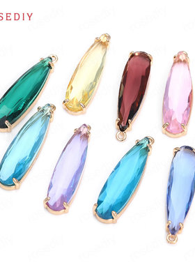 Diy饰品配件8x30MM 铜+玻璃保色香槟金色 长水滴 挂件 吊坠-40173