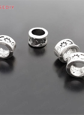 复古合金饰品配件8*5MM星星月亮大孔珠手链珠古银色50个(29658)