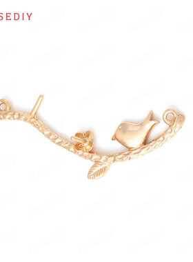 Diy饰品铜镀真金项链手链耳环发饰头饰配件树枝小鸟挂件吊坠33176