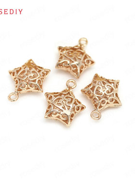 Diy饰品手工铜镀真金项链手链耳环发饰头饰配件镂空五星挂坠30842