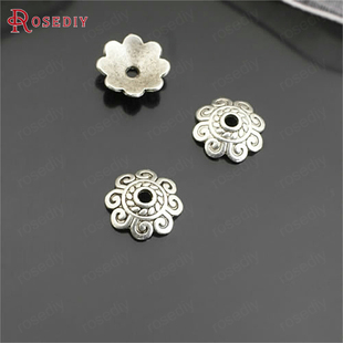 复古合金饰品配件10MM卷边花帽花托珠帽珠托古银色100个 26926