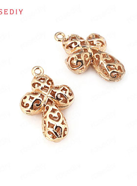 diy铜镀真金耳环镂空十字架挂坠